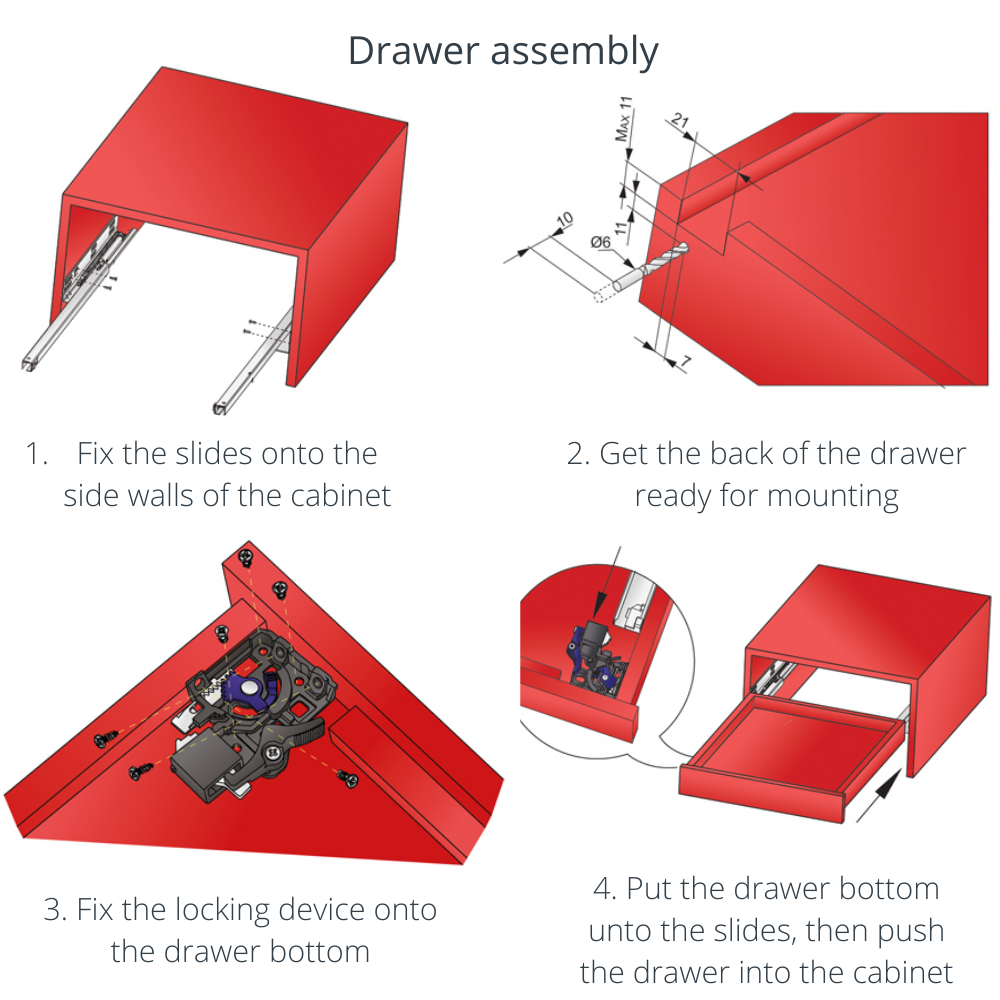 Skryté zavírání zásuvkových lišt s tlumením, 3/4 výsuv - 400 mm.