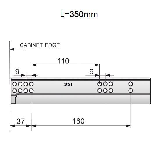 Skryté zavírání zásuvkových lišt s tlumením, 3/4 výsuv - 350 mm
