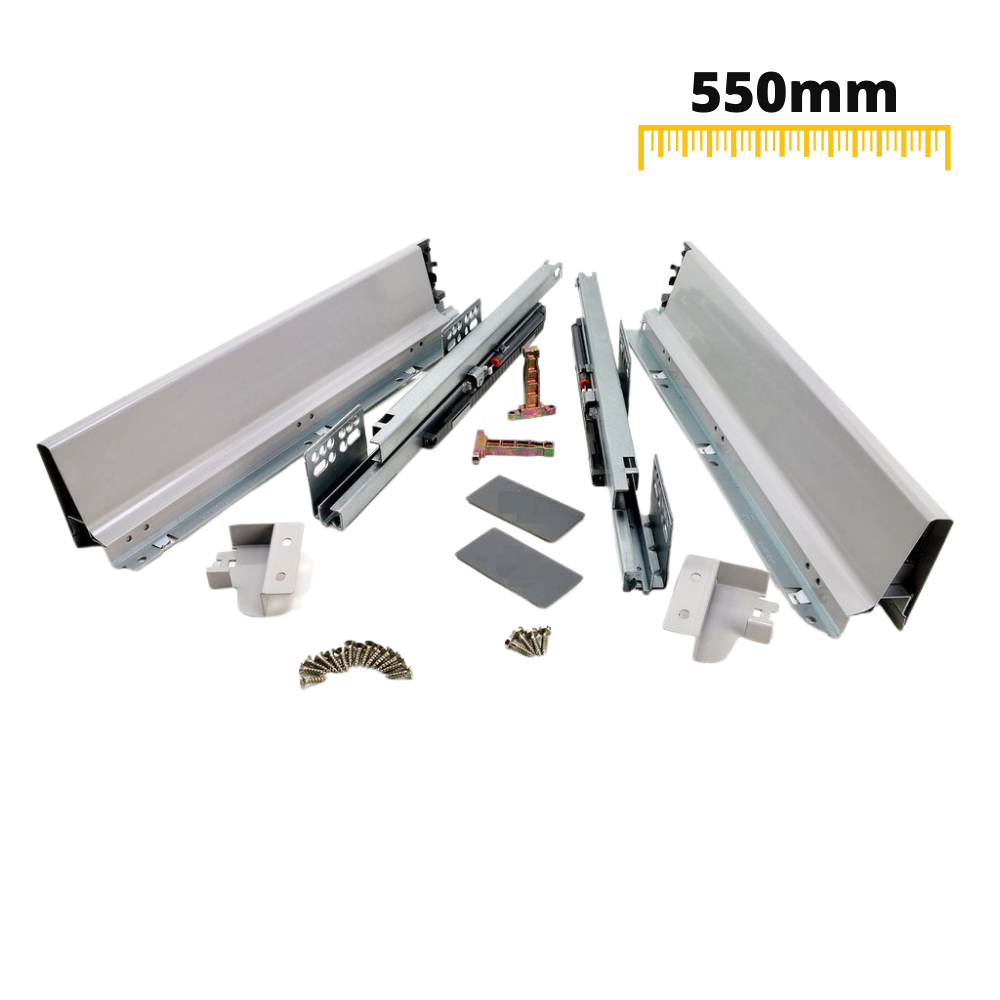 Systém zavírání zásuvky s tlumením, NÍZKÝ, V: 68 mm, Stříbrný 550 mm