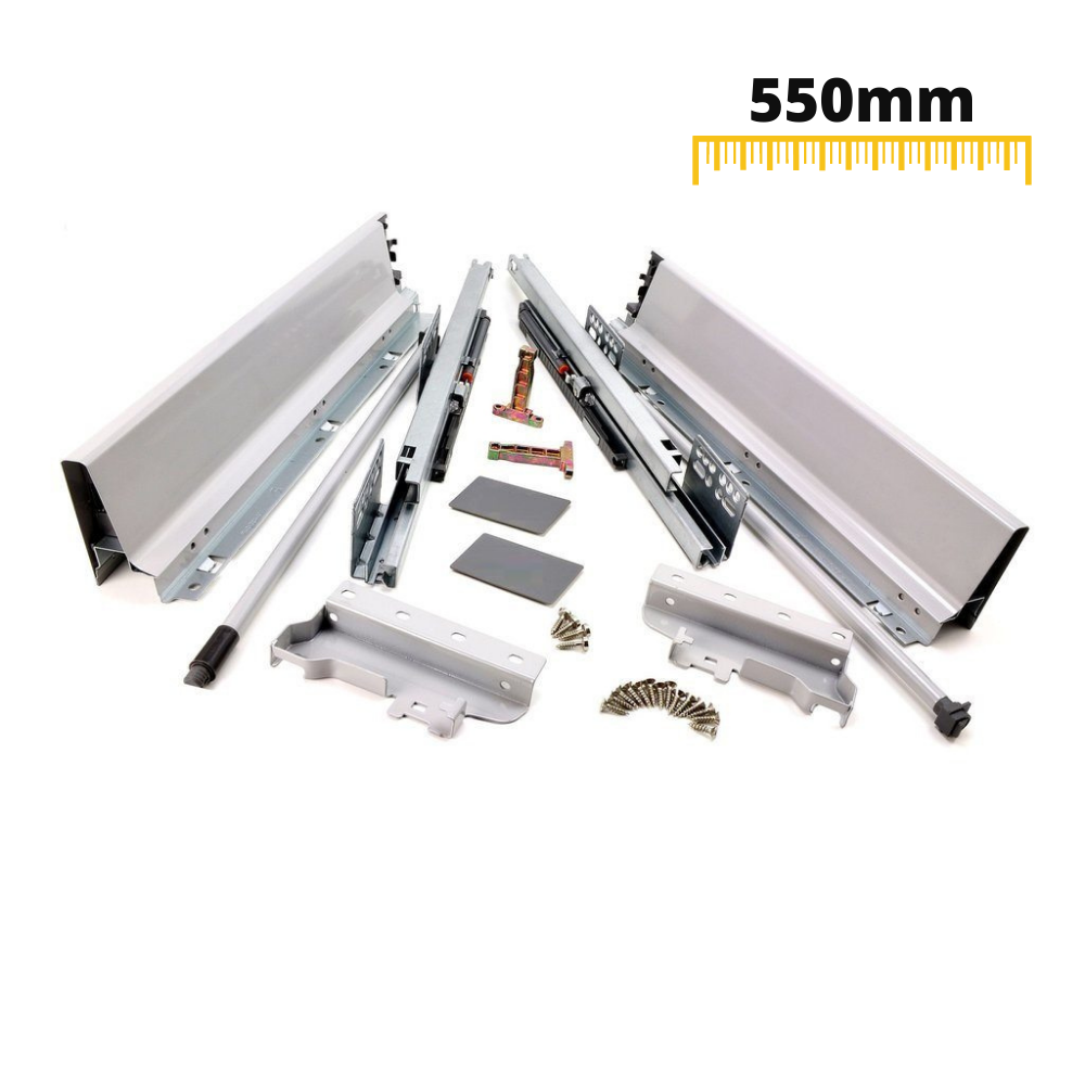 Systém zavírání zásuvky s tlumením, STŘEDNÍ, V: 142 mm, Stříbrný 550 mm