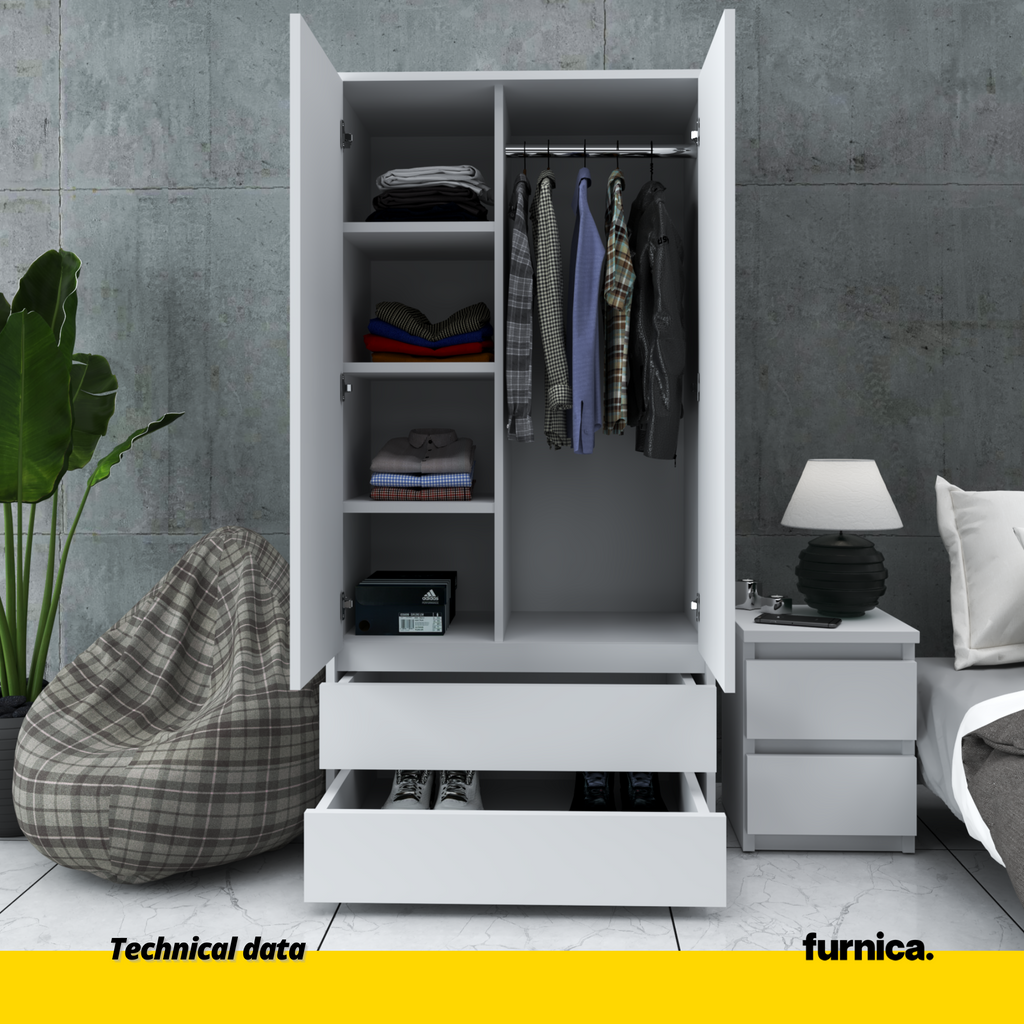 JOELLE - Skříň se 2 dveřmi a 2 zásuvkami - bílý matný povrch H180cm Š90cm H50cm