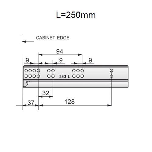 Tlačítkem otevíratelné skryté výsuvné lišty pro zásuvky, plné vysunutí - 250 mm.