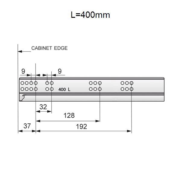 Push-to-Open skryté podložné výsuvy zásuvky, plné vysunutí - 400 mm