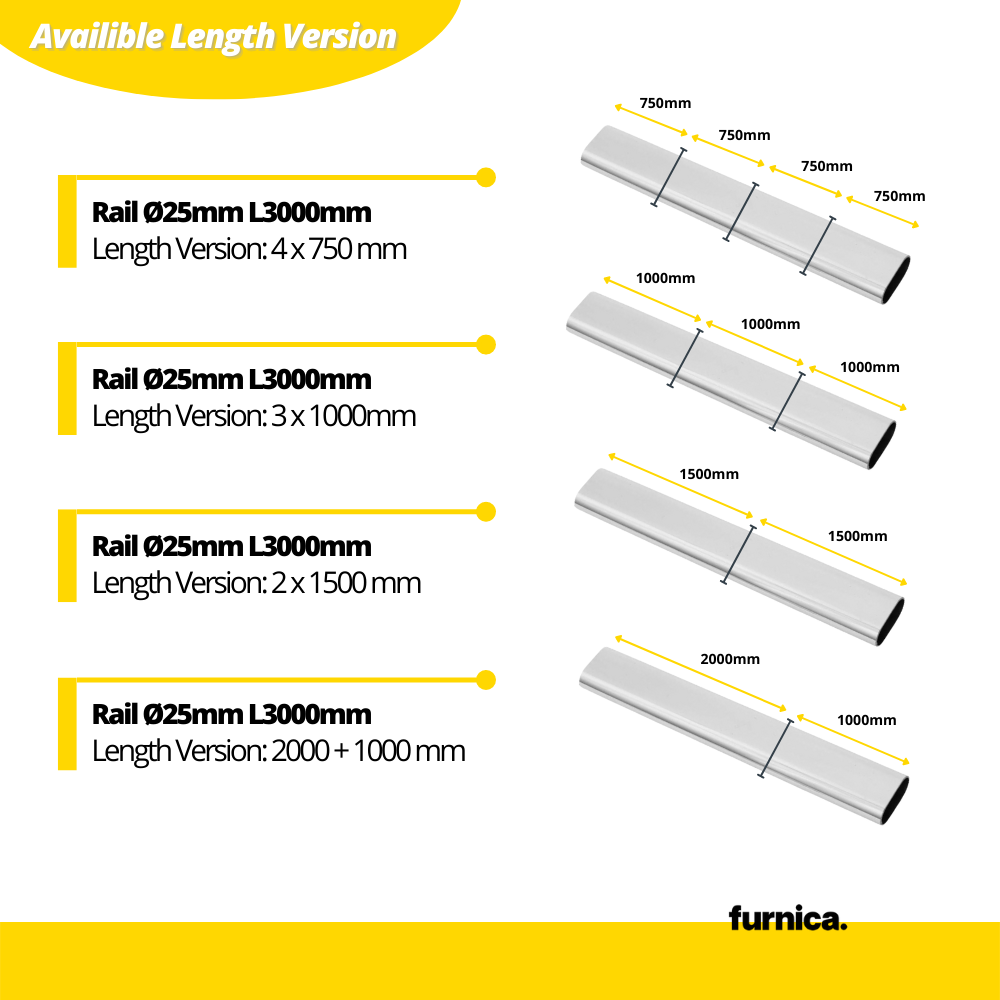 Šatní tyč oválného tvaru 15x30mm, délka 3000mm, chromovaná.