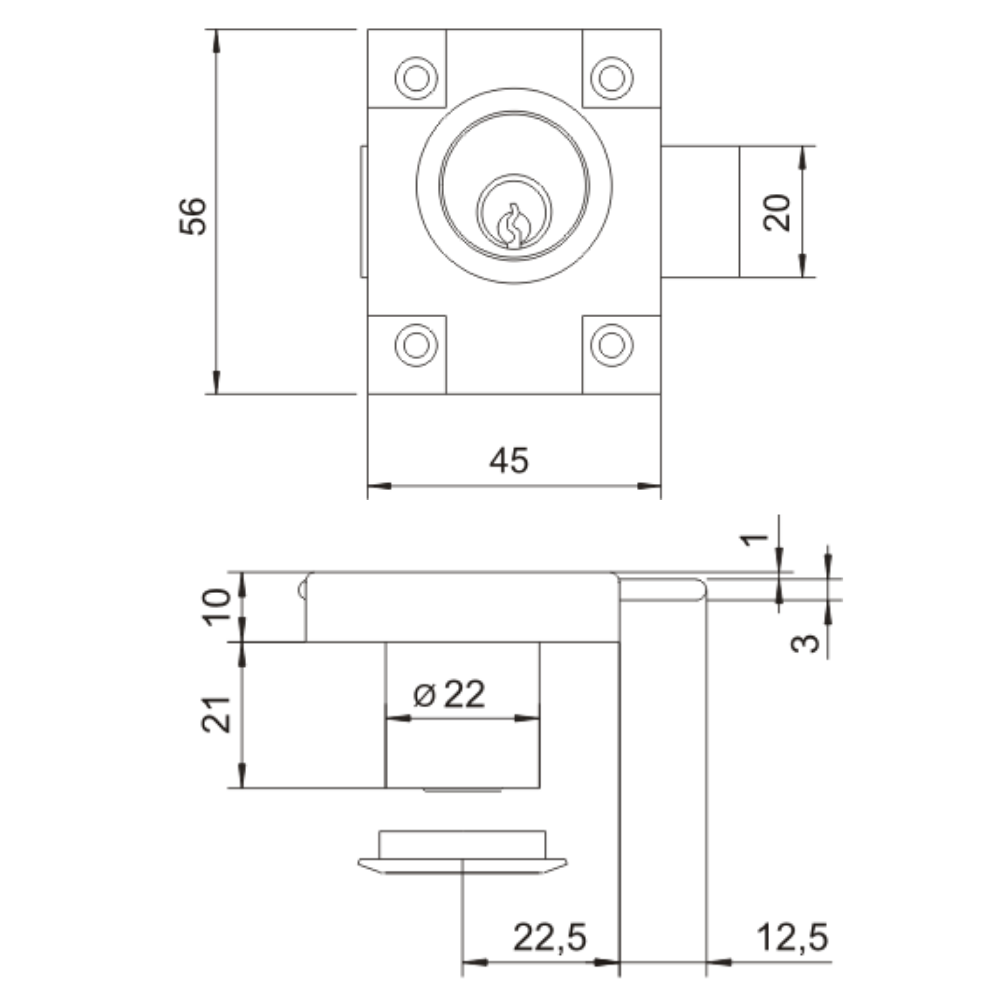 Zámek na nábytek 22x21mm (3) – Furnica