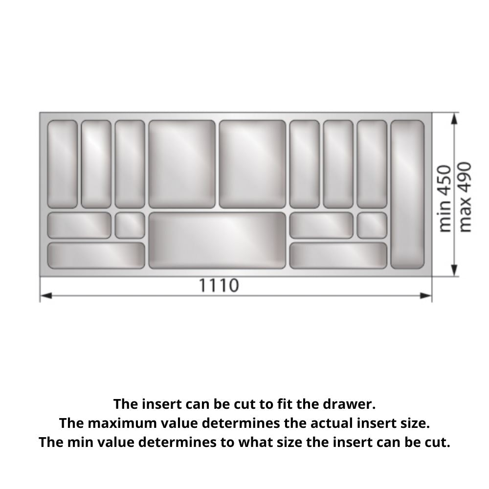 Přihrádka na příbory do zásuvky, šířka skříně: 1200 mm, hloubka: 490 mm - kovová