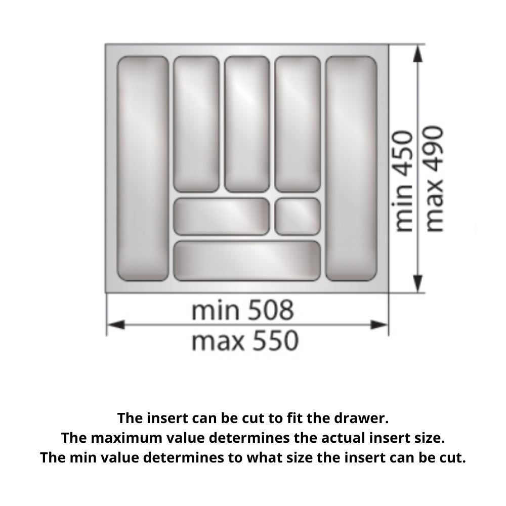 Přihrádka na příbory do zásuvky, šířka skříně: 600 mm, hloubka: 490 mm - kovová