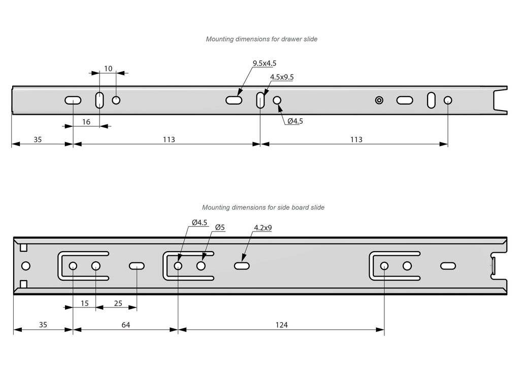 Výsuvné lišty s kuličkovými ložisky 300 mm - H35 (pravá a levá strana)