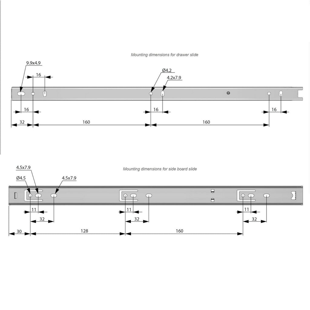 Výsuvné lišty s kuličkovými ložisky 400 mm - H27 (pravá a levá strana)