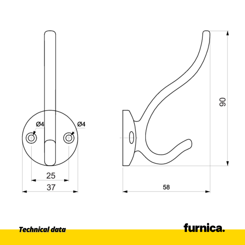Dvojitý klasický háček na zavěšení - chrom