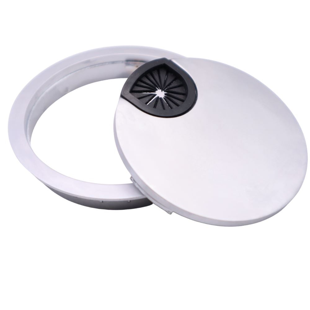 Kovový kabelový gromet s gumovým otvorem - stříbrný Ø80mm