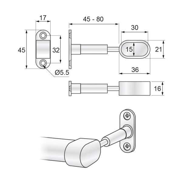Ovalní koncová držka na tyč 15x30mm, chromovaná (2) – Furnica