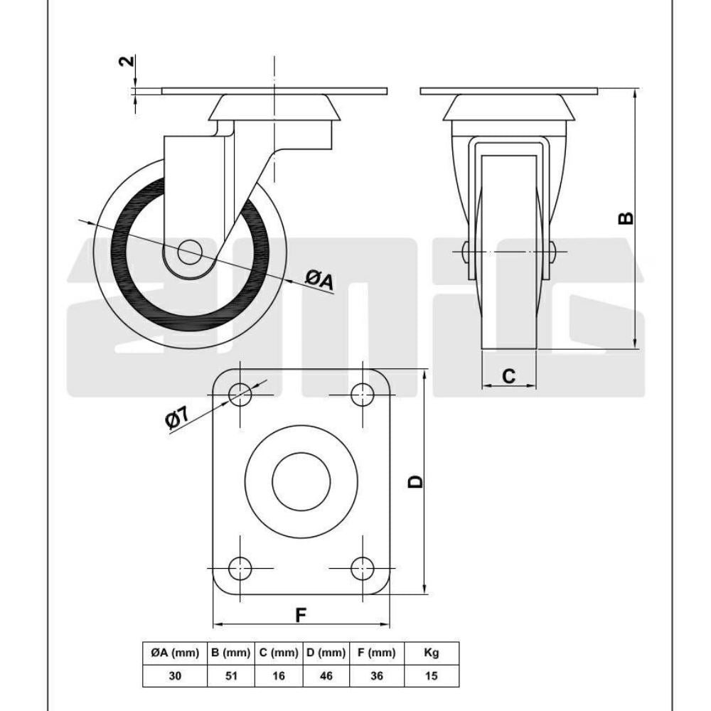 Gumové kolečko s průměrem 30 mm