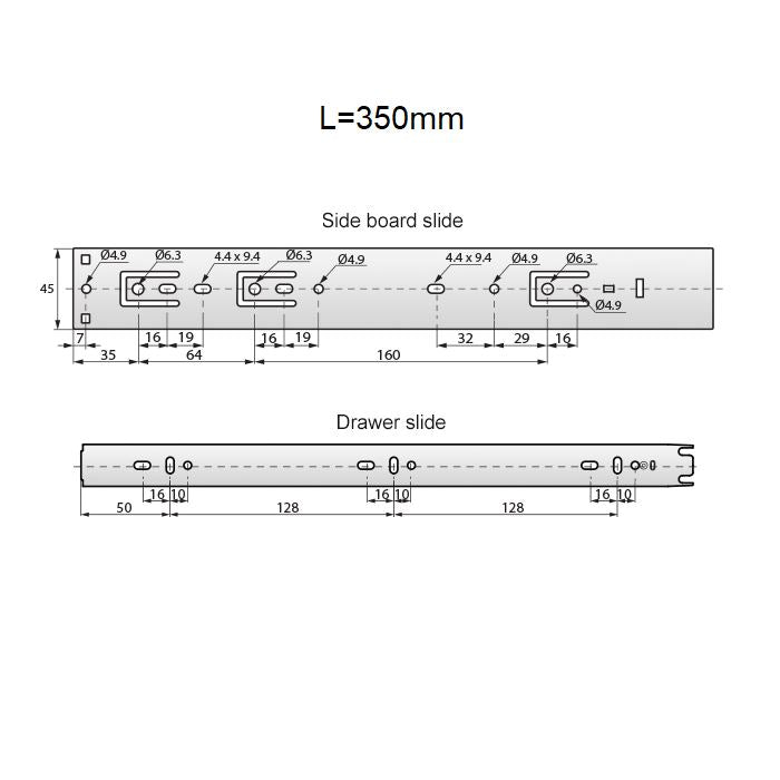 Sada výsuvných kuličkových vodicích lišt s otevíráním stisknutím (levá a pravá), H45