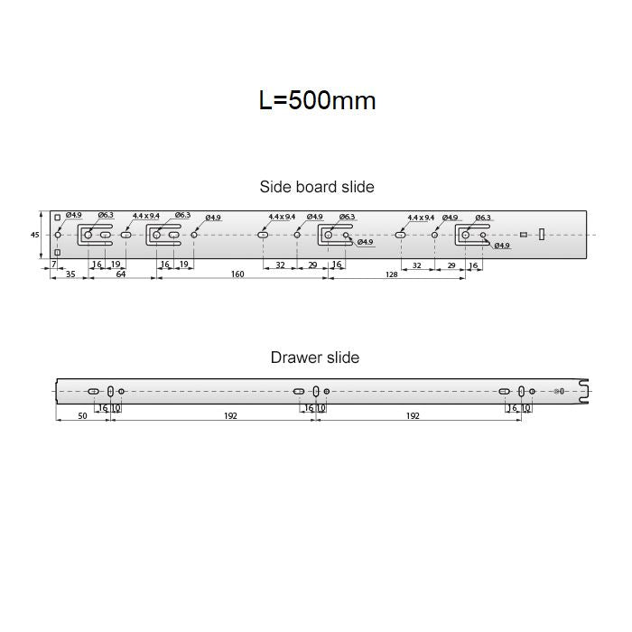 Sada výsuvných kuličkových vodicích lišt s otevíráním stisknutím (levá a pravá), H45