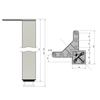 Čtvercová noha nábytku 710 mm, chrom, montážní deska ZnAl
