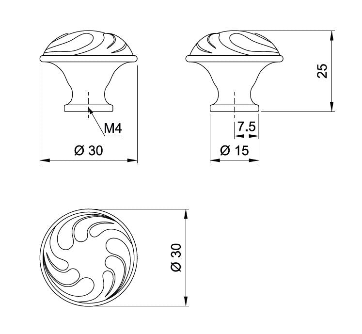 Starý kabinetový knoflík - Ø30mm - starožitná mosaz