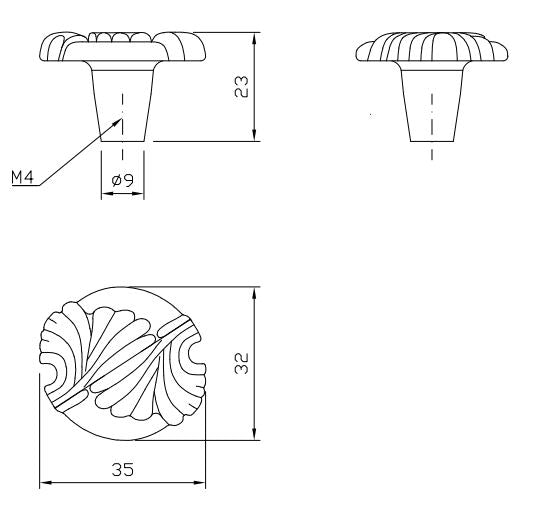 Starý kovový knoflík na skříňku - 35 mm x 32 mm - starožitná mosaz