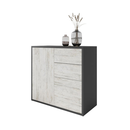 CAMILLE - Skříň s dvěma dveřmi a dvěma šuplíky s funkcí push to open - antracit / bílá borovice H74cm W80cm D36cm – Furnica