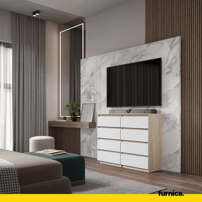 GABRIEL - Komoda se 8 šuplíky - Skříň na oblečení do ložnice - Sonoma dub / bílá H92cm Š120cm D33cm