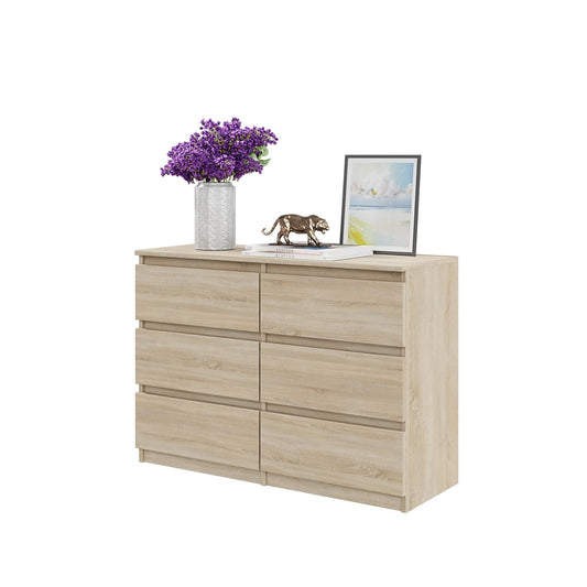 GABRIEL - Komoda se 6 šuplíky - Skříň na oblečení do ložnice - Sonoma dub - Výška 71 cm, šířka 100 cm, hloubka 33 cm.