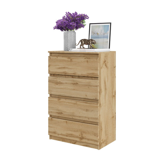 GABRIEL - Komoda se 4 šuplíky - Skříň na oblečení do ložnice - úložný prostor - Wotan dub - V92cm x Š60cm x H33cm