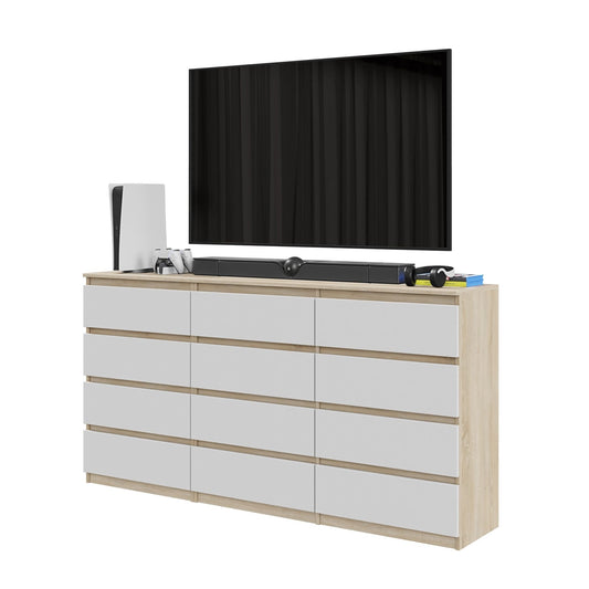 GABRIEL - Komoda se 12 šuplíky (8+4) - Skříň na oblečení do ložnice - Sonoma dub / Bílá H92cm Š180cm D33cm
