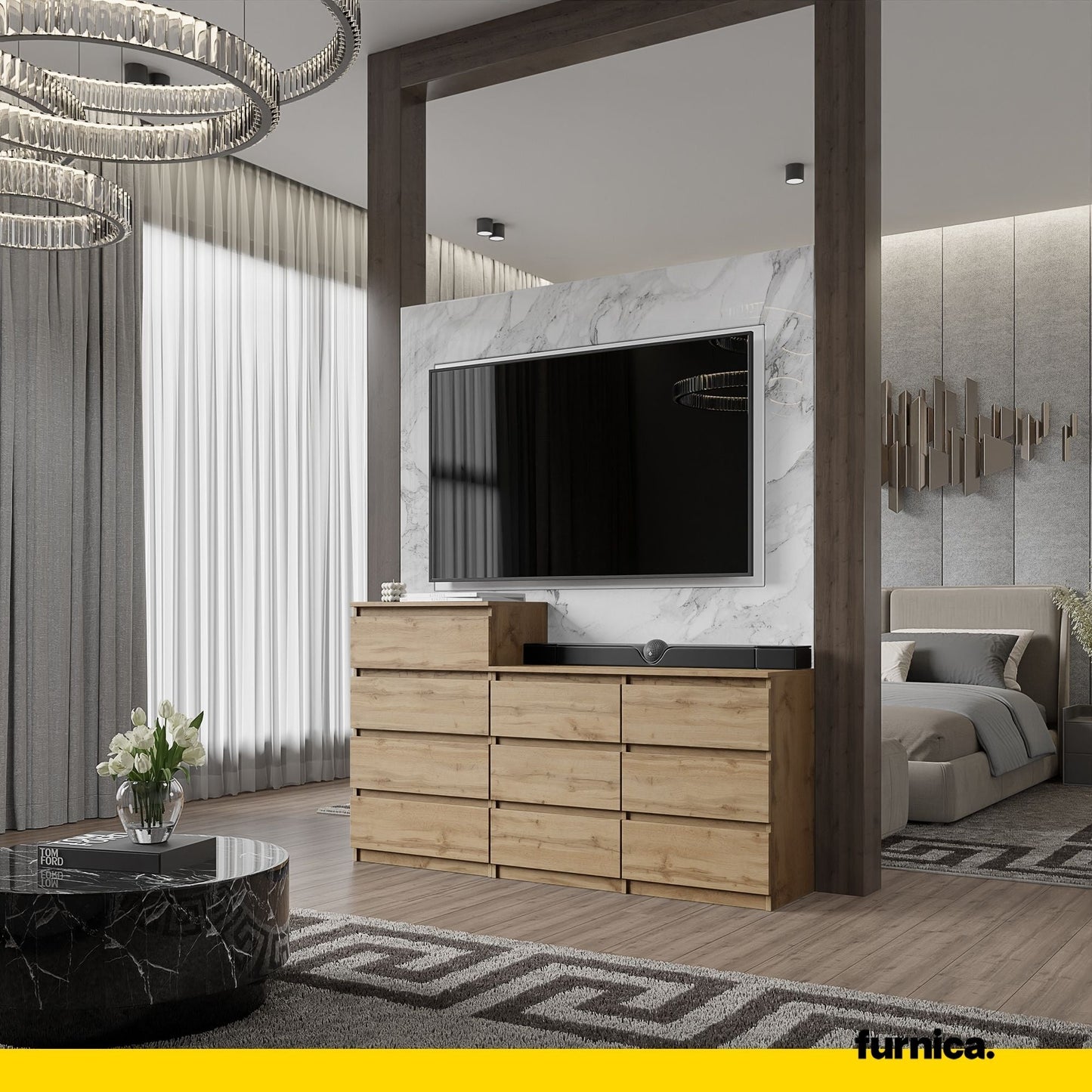 GABRIEL - Komoda se 10 šuplíky (6+4) - Skříň na oblečení do ložnice - úložný prostor - příborník - Wotan dub H92/70cm Š160cm H33cm