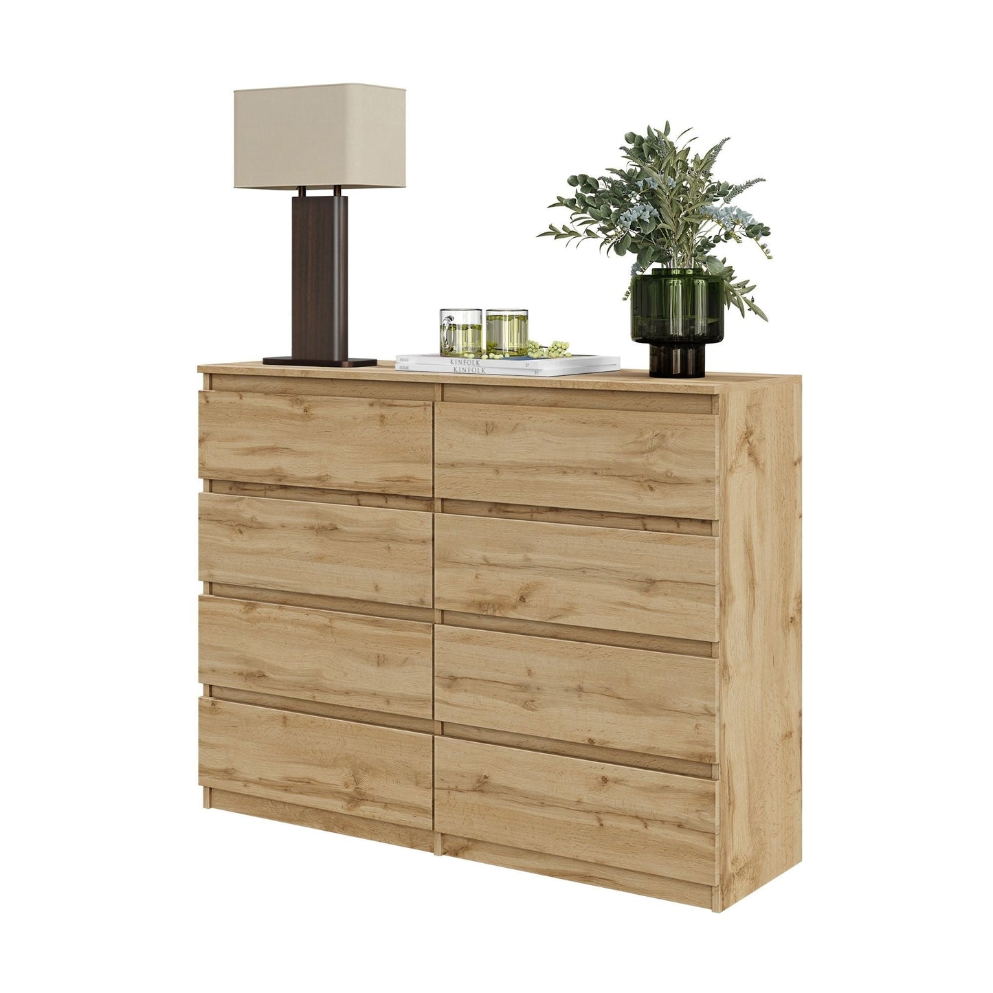 GABRIEL - Komoda se 8 šuplíky - Skříň na oblečení do ložnice - úložný prostor - Wotan dub - V92cm Š120cm H33cm