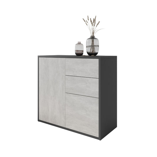 CAMILLE - Skříň s dvěma dveřmi a dvěma šuplíky s otevíráním stisknutím - antracit / beton H74cm W80cm D36cm