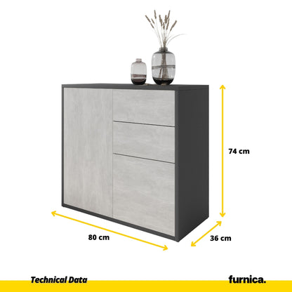 CAMILLE - Skříň s dvěma dveřmi a dvěma šuplíky s otevíráním stisknutím - antracit / beton H74cm W80cm D36cm (2) – Furnica