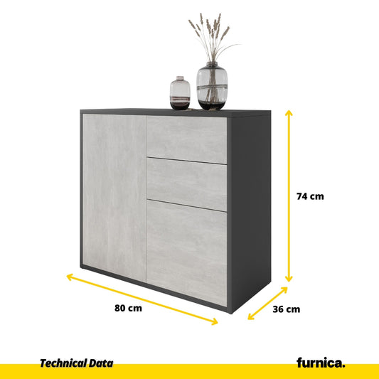 CAMILLE - Skříň s dvěma dveřmi a dvěma šuplíky s otevíráním stisknutím - antracit / beton H74cm W80cm D36cm