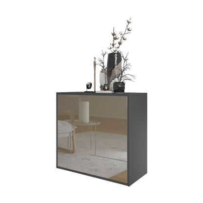 CAMILLE - Skříň s dvířky a 4 zásuvkami s funkcí push to open - antracit / cappuccino lesk H74cm W80cm D36cm – Furnica