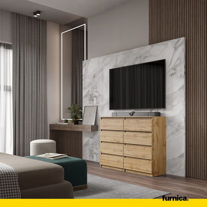 GABRIEL - Komoda se 8 šuplíky - Skříň na oblečení do ložnice - úložný prostor - Wotan dub - V92cm Š120cm H33cm
