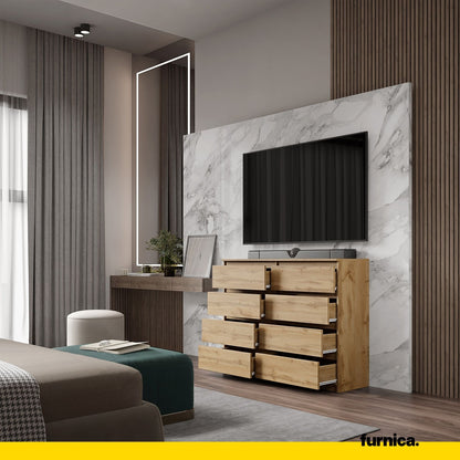 GABRIEL - Komoda se 8 šuplíky - Skříň na oblečení do ložnice - úložný prostor - Wotan dub - V92cm Š120cm H33cm