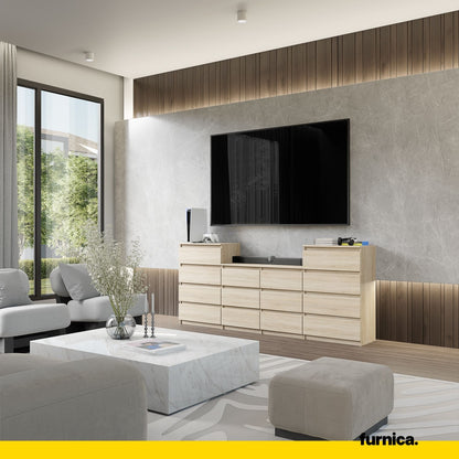 GABRIEL - Komoda se 14 šuplíky (4+6+4) - Skříň na oblečení do ložnice - Sonoma dub - Výška 92 cm, šířka 220 cm, hloubka 33 cm.