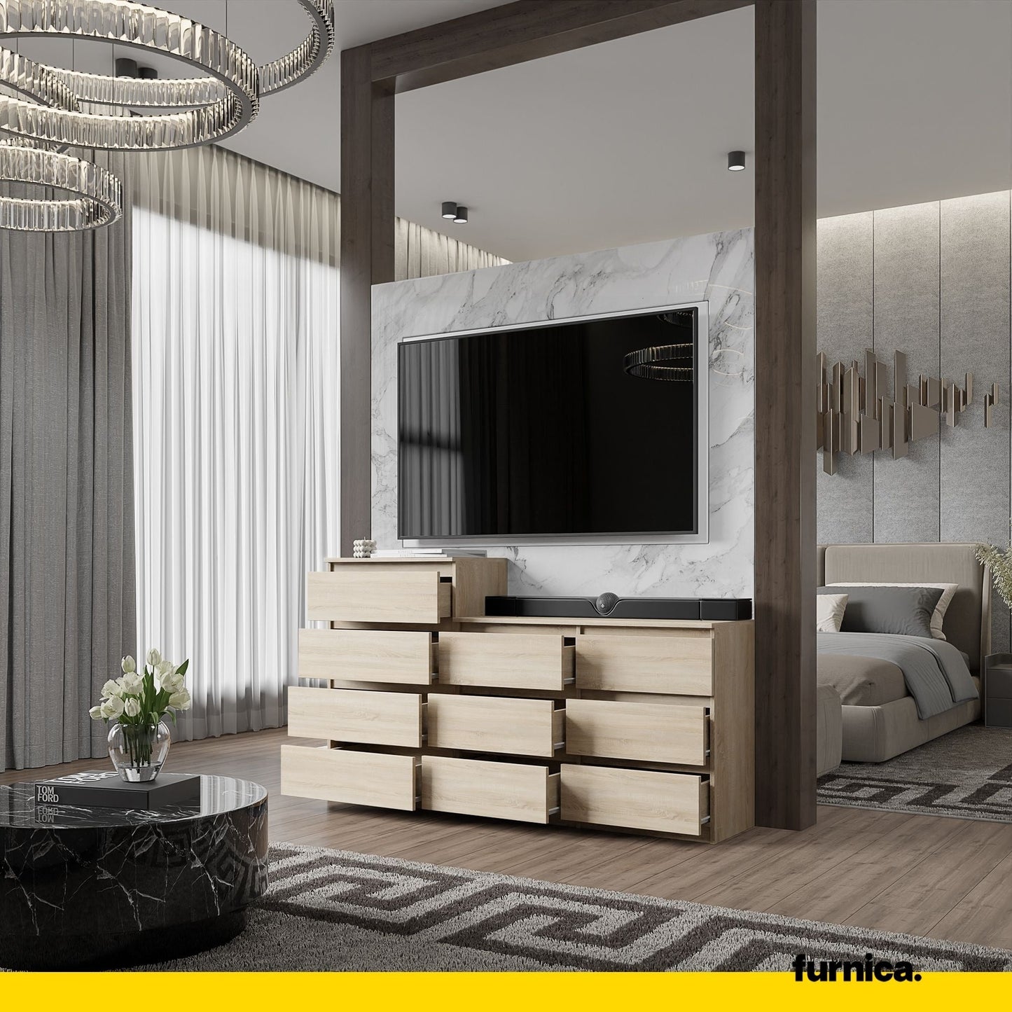 GABRIEL - Komoda se 10 šuplíky (6+4) - Skříň na oblečení do ložnice - Sonoma dub H92/70cm Š160cm H33cm