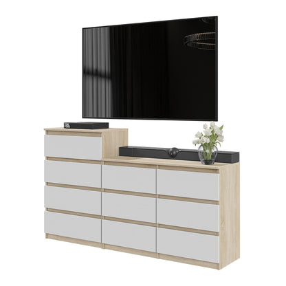 GABRIEL - Komoda se 10 šuplíky (6+4) - Skříň na oblečení do ložnice - Sonoma dub / bílá H92/70cm Š160cm Hl33cm