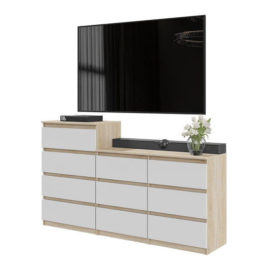 GABRIEL - Komoda se 10 šuplíky (6+4) - Skříň na oblečení do ložnice - Sonoma dub / bílá H92/70cm Š160cm Hl33cm