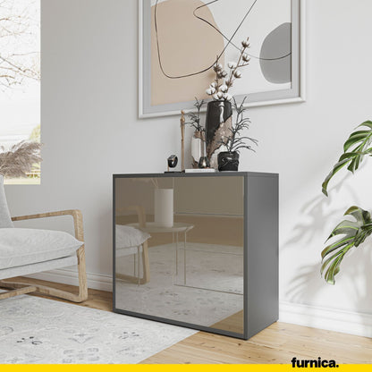 CAMILLE - Skříň s dvířky a 4 zásuvkami s funkcí push to open - antracit / cappuccino lesk H74cm W80cm D36cm (4) – Furnica