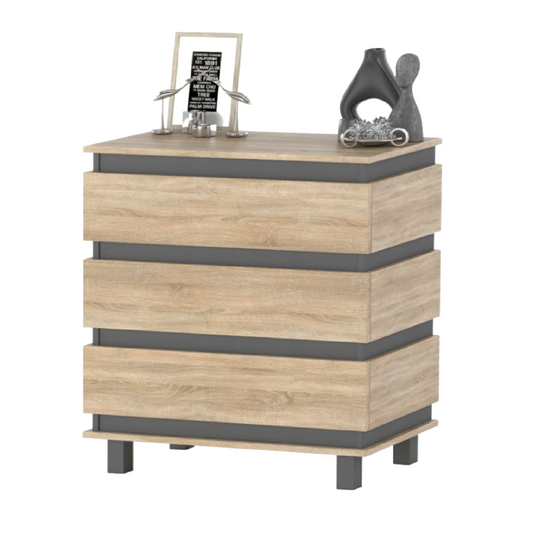MARGARET - Komoda se 3 zásuvkami - Skříň na oblečení do ložnice - Anthracit / Sonoma dub - V: 86 cm, Š: 83 cm, H: 44 cm