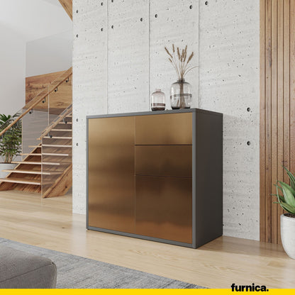 CAMILLE - Skříň s dvěma dveřmi a dvěma šuplíky s funkcí push to open - antracit / kovová měď H74cm W80cm D36cm (4) – Furnica