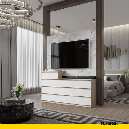 GABRIEL - Komoda se 10 šuplíky (6+4) - Skříň na oblečení do ložnice - Sonoma dub / bílá H92/70cm Š160cm Hl33cm