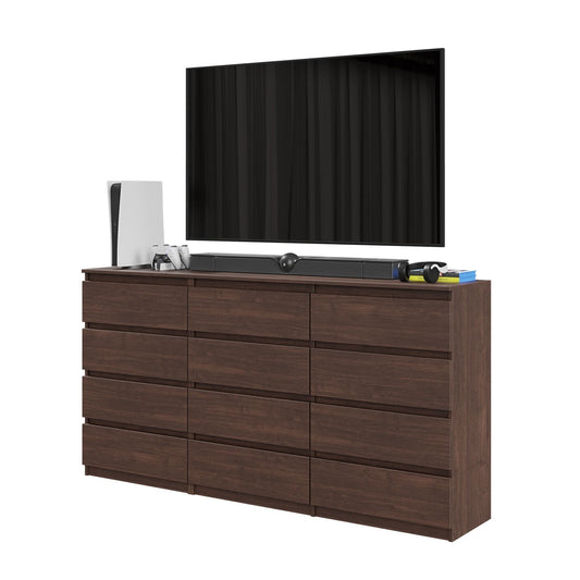GABRIEL - Komoda se 12 šuplíky (8+4) - Skříň na oblečení do ložnice - úložný prostor - Wenge - V92cm Š180cm H33cm