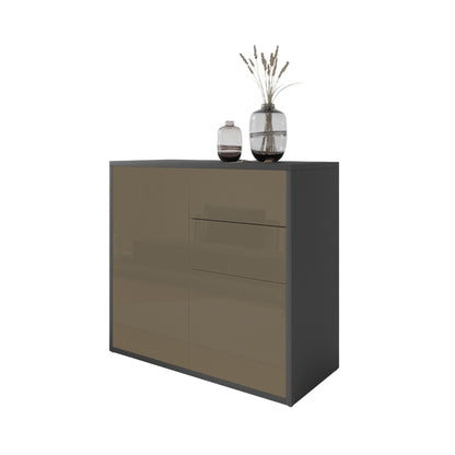 CAMILLE - Skříň s dvěma dveřmi a dvěma šuplíky s funkcí push to open - antracit / cappuccino lesk H74cm W80cm D36cm – Furnica