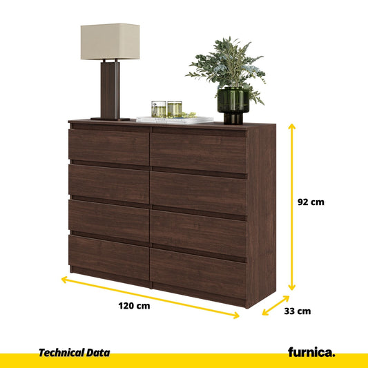 GABRIEL - Komoda se 8 šuplíky - Skříň na oblečení do ložnice - Wenge - V92cm Š120cm H33cm
