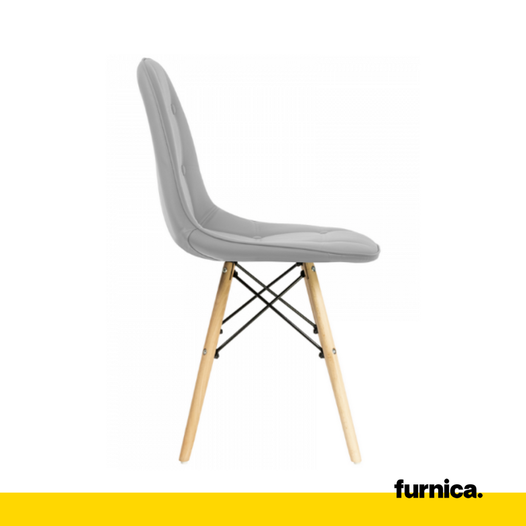 ANGELO - Kvalitní ekokožená jídelní / kancelářská židle s knoflíky a dřevěnými nohami - šedá