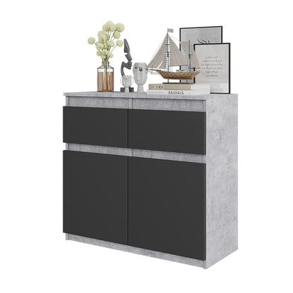 NOAH - Komoda se 2 šuplíky a 2 dveřmi - Skříň na uložení oblečení do ložnice - Beton / Antracit H75cm W80cm D35cm