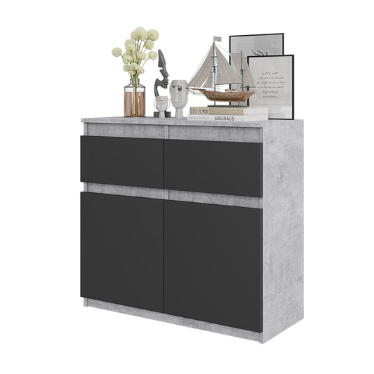 NOAH - Komoda se 2 šuplíky a 2 dveřmi - Skříň na uložení oblečení do ložnice - Beton / Antracit H75cm W80cm D35cm