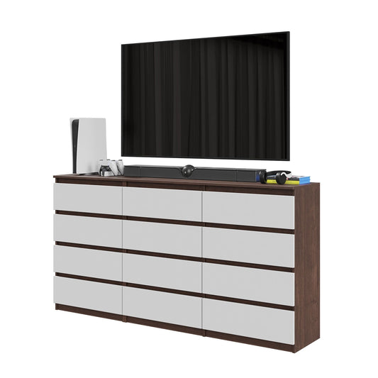 GABRIEL - Komoda se 12 šuplíky (8+4) - Skříň na oblečení do ložnice - Wenge / Matně bílá - Výška 92 cm, šířka 180 cm, hloubka 33 cm.